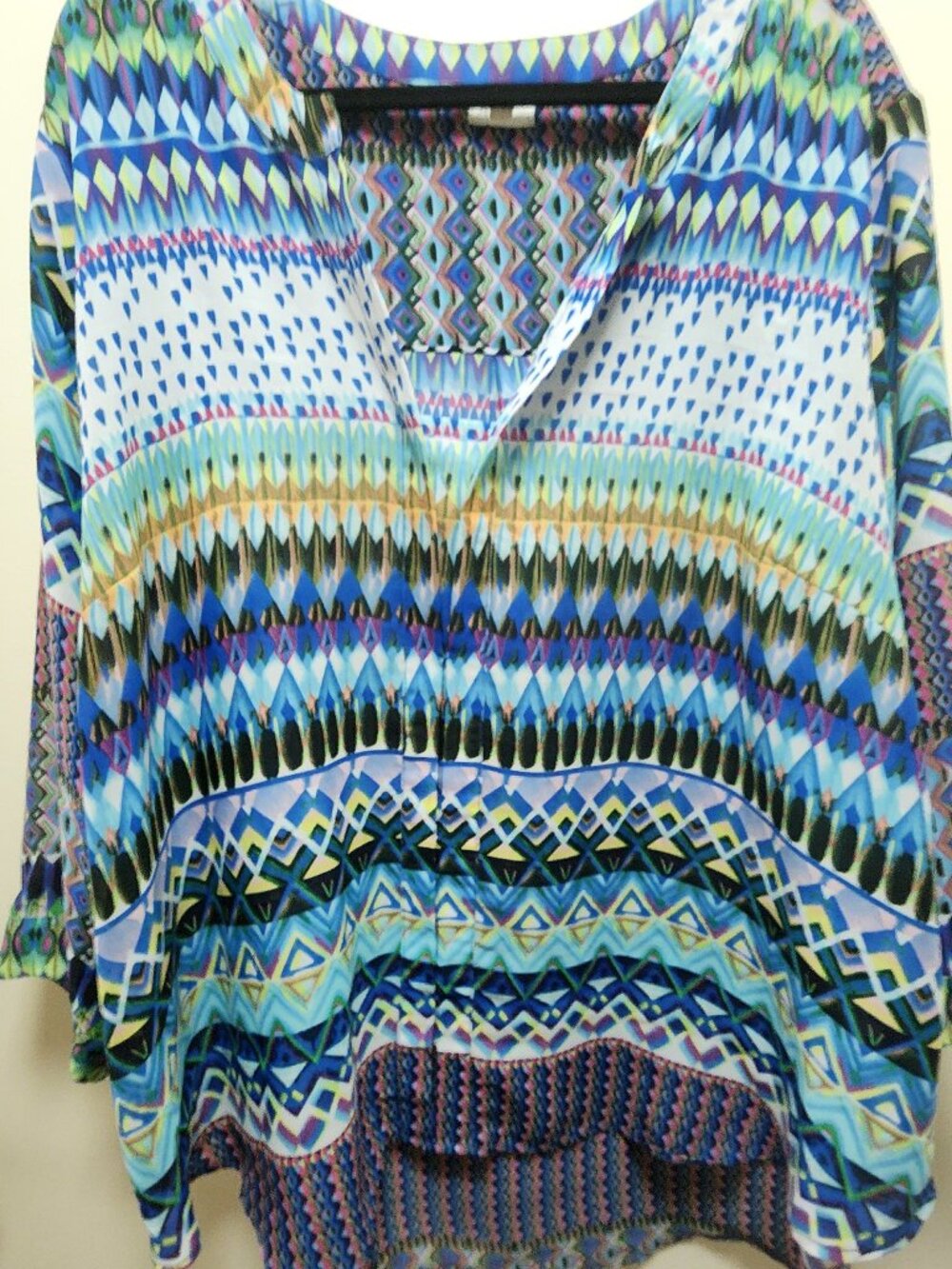 2 ANTILIA FEMME BLOUSES - NAVY PLAID & MULTI COLOR GEOMETRIC PRINTS - 3X